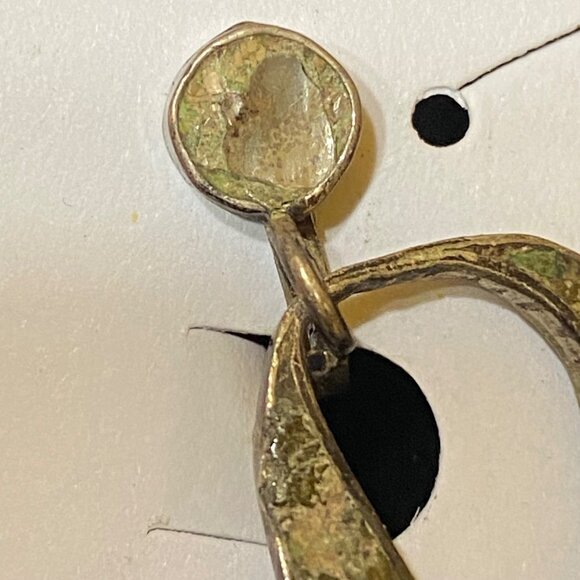 2.5" x 1.75" Vintage Mexican Taxco Sterling Silver & Crushed Stone Earrings - Picture 4 of 16